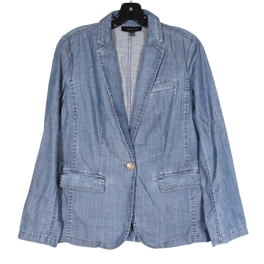TALBOTS Blue SOFT TENCEL & LINEN BLEND 1-Button Chambray BLAZER/JACKET Sz XS